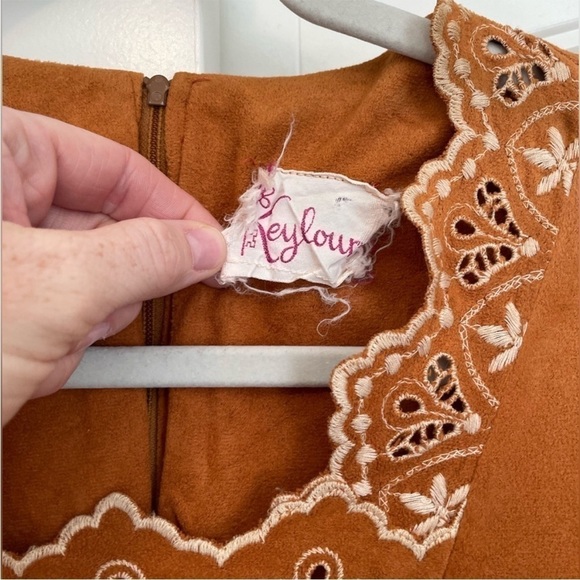 Vintage 1970’s Keyloun eyelit terracotta rust brown boho dress size small - Picture 5 of 14